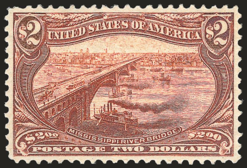 $2.00 Trans-Mississippi (293).> Original gum, lightly hinged, detailed impression showing every nuance of the engraving, post-office fresh paper, unusually choice centering for this difficult
issue<><>^EXTREMELY FINE GEM. A SUPERB ORIGINAL-GUM EXAM