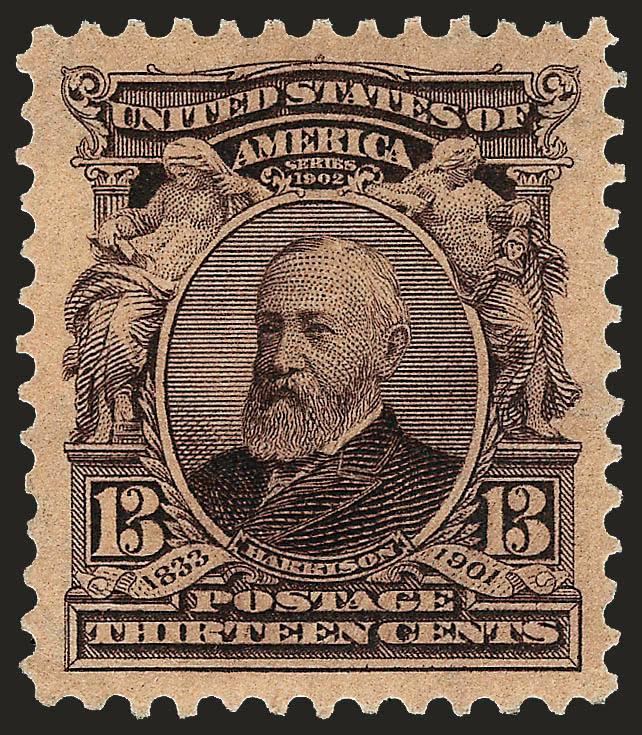 13c Purple Black (308).> Barely hinged, intense shade and impression, wide and balanced margins, fresh and Extremely Fine Gem quality, with 2008 P.S.E. certificate (XF-Superb 95 Jumbo SMQ $170.00 as 95, $335.00
as 98)