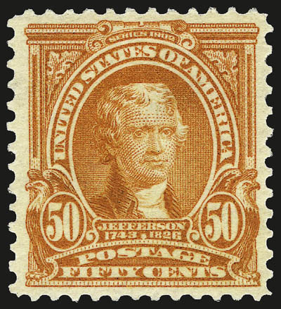 50c Orange (310).> Mint N.H., uncommonly well-centered, vivid color on crisp paper, Extremely Fine, with 2008 P.F. certificate