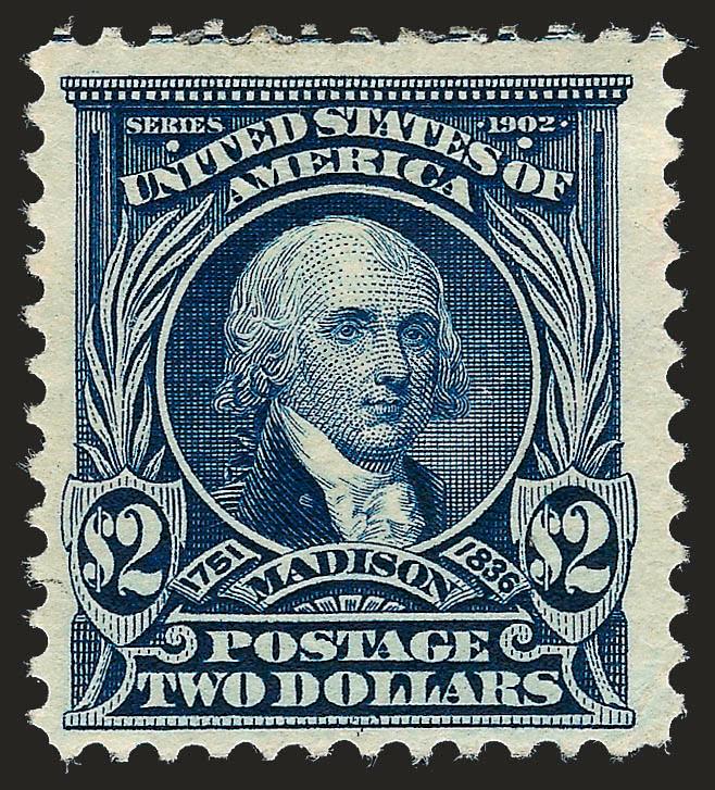 $2.00 Dark Blue (312).> Rich color, light corner crease at bottom right, few tiny thins, Fine appearance
