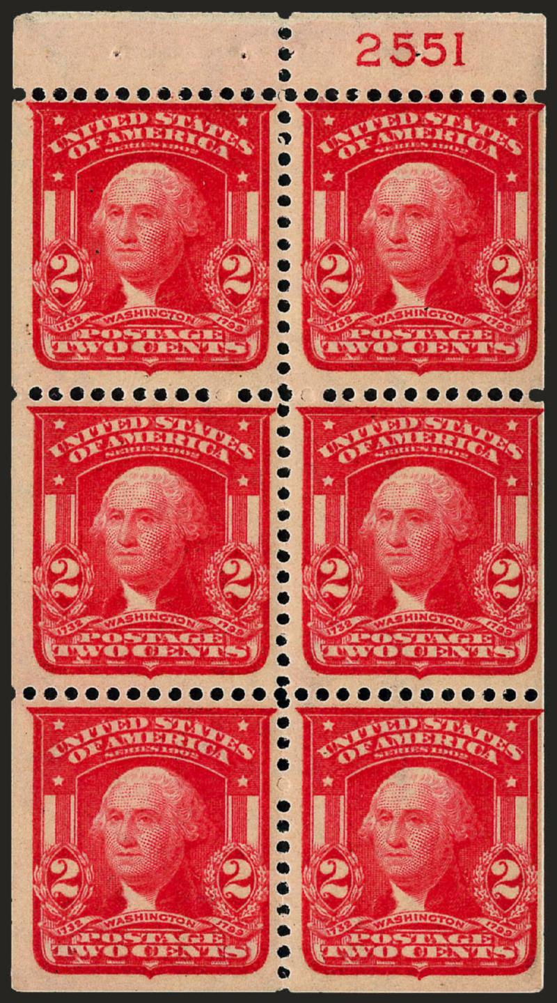 2c Scarlet, Die I, Booklet Pane of Six (319p).> Mint N.H., Fine-Very Fine