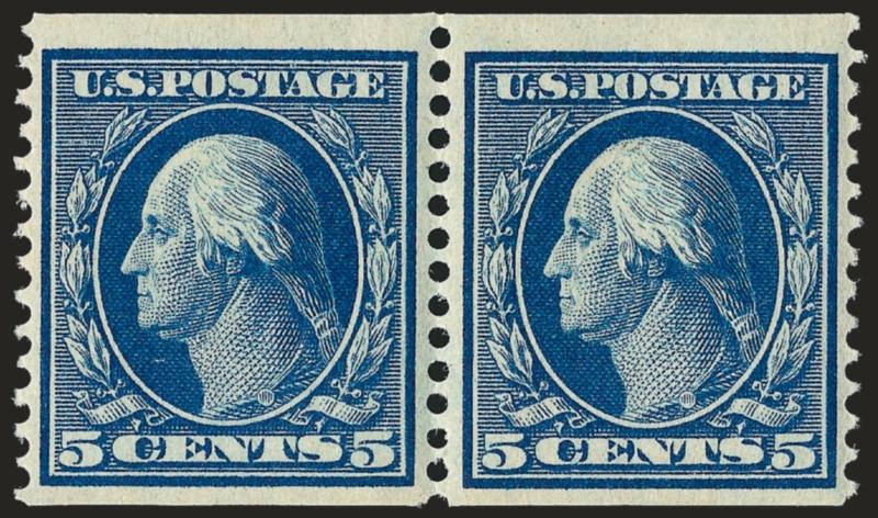 5c Blue, Coil (355).> Pair, detailed impression, fresh and Very Fine