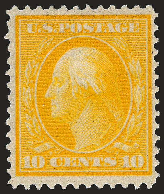 10c Yellow, Bluish (364).> Vivid color on deeply blued paper, expertly reperfed at left, Very Fine appearance