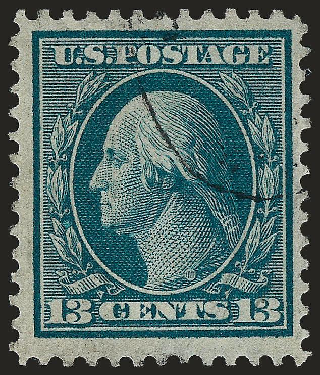 13c Bluish Green, Bluish (365).> Deep rich color on deeply blued paper, light strike of town cancel (probably Saginaw Mich.)<><>^VERY FINE. AN EXCEPTIONALLY CHOICE USED EXAMPLE OF THE 13-CENT BLUISH PAPER
ISSUE.^<><>Most of the small number of 13