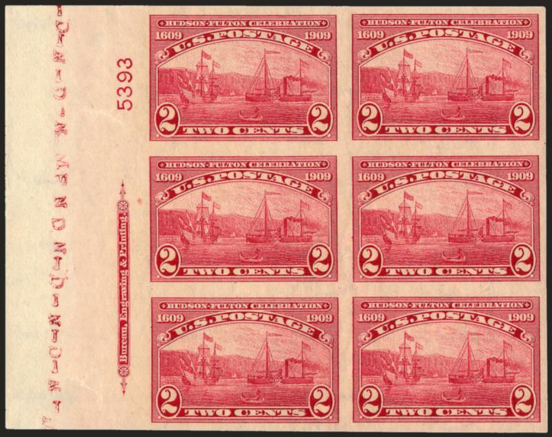 2c 1909 Commemoratives, Imperforate (371, 373).> Mint N.H. left imprint and plate no. blocks of six, large margins, Very Fine and choice