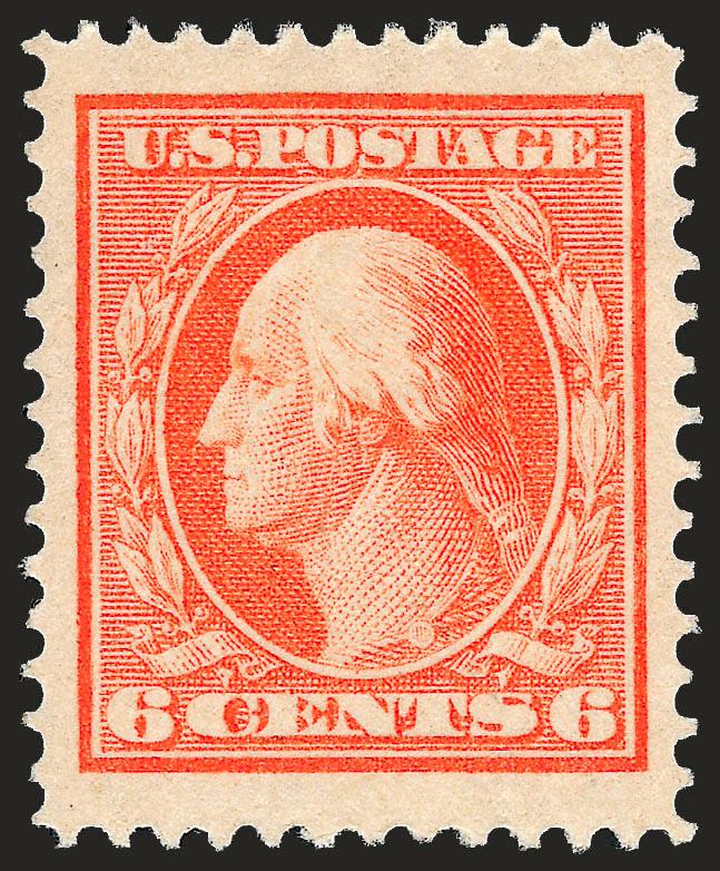 6c Red Orange (379).> Vivid color as fresh as the day it was printed, gorgeous centering with Jumbo margins, Extremely Fine Gem, a huge stamp