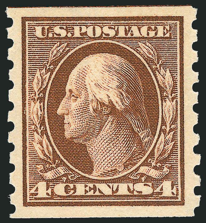 4c Brown, Coil (395).> Mint N.H., perfectly centered in all directions, rich color, Extremely Fine Gem, with 2008 P.S.E. certificate (XF-Superb 95 SMQ $770.00)