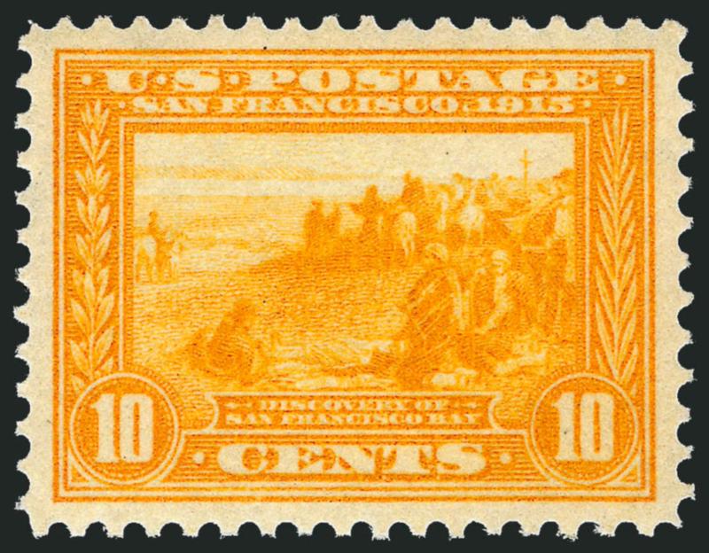 10c Orange Yellow, Panama-Pacific (400).> Mint N.H., perfectly centered, vibrant color, Extremely Fine Gem, a magnificent stamp, with 2008 P.S.E. certificate (XF-Superb 95 SMQ $2,100.00)