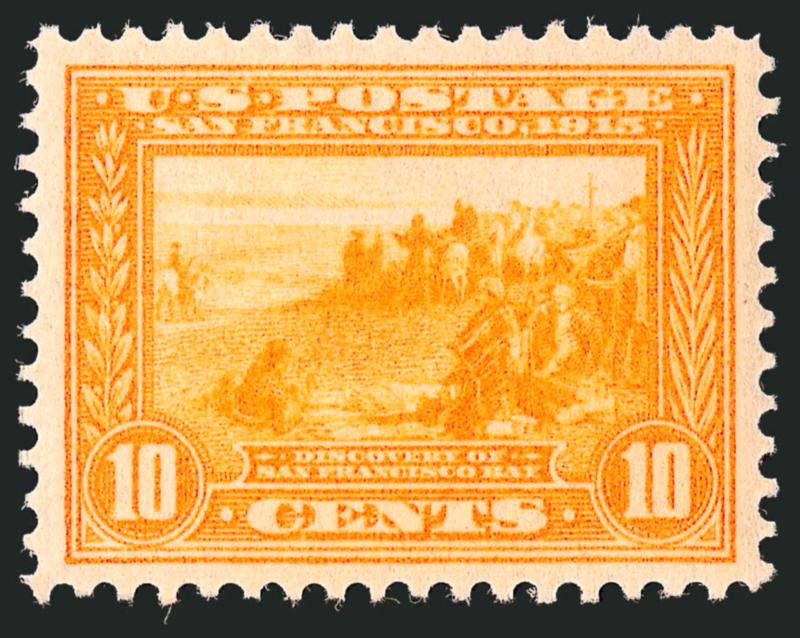 10c Orange Yellow, Panama-Pacific (400).> Mint N.H., well-centered and attractive margins, brilliant color, Extremely Fine, with 2008 P.S.E. certificate (XF 90 SMQ $740.00)