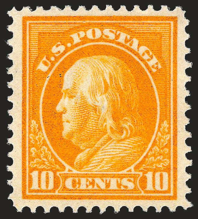 10c Orange Yellow (416).> Mint N.H., vibrant color as fresh as the day it was printed, wide and balanced margins, Extremely Fine Gem, with 2005 P.S.E. certificate (XF-Superb 95 SMQ $1,200.00)