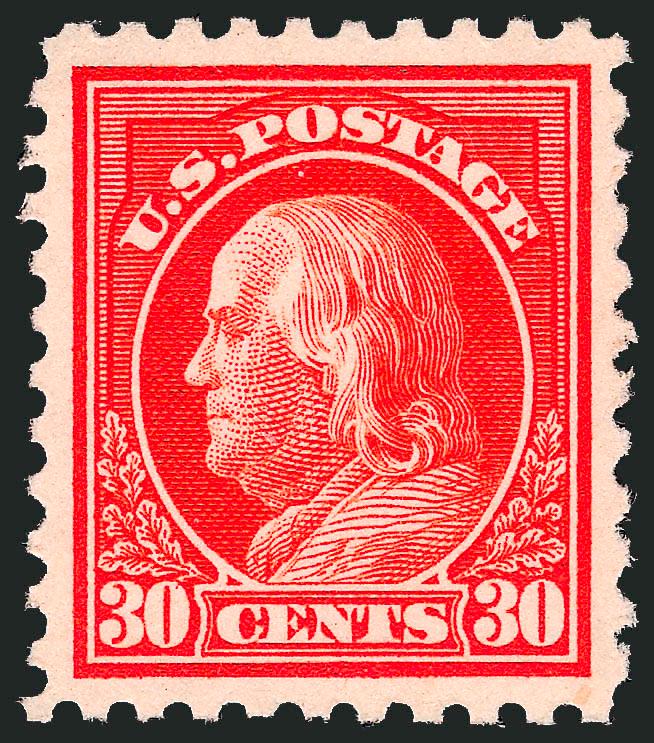 30c Orange Red (439).> Beautiful margins and wonderfully well-centered, marvelous deep rich color, lightly hinged, Extremely Fine Gem, with 2008 P.S.E. certificate (XF-Superb 95 SMQ $780.00)
