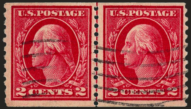 2c Carmine, Coil (444).> Guide line pair, attractively centered and with unusually strong color, small corner crease at top left, otherwise Fine-Very Fine, with 2008 P.F. certificate