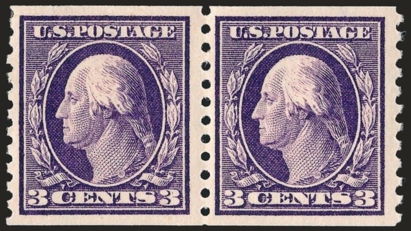 3c Violet, Coil (445).> Pair, rich color, wide margins, Very Fine