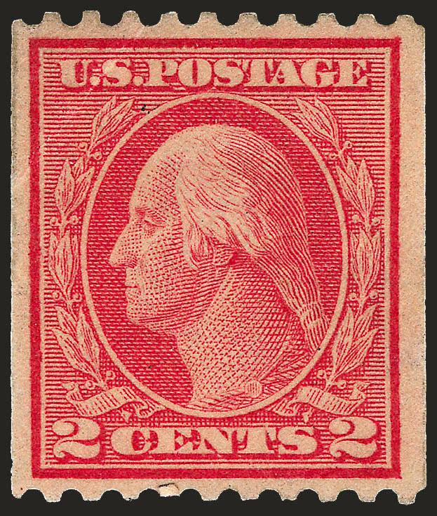 2c Red, Ty. I, Coil (449).> Unusually well-centered, light diagonal crease at upper left, Very Fine appearance