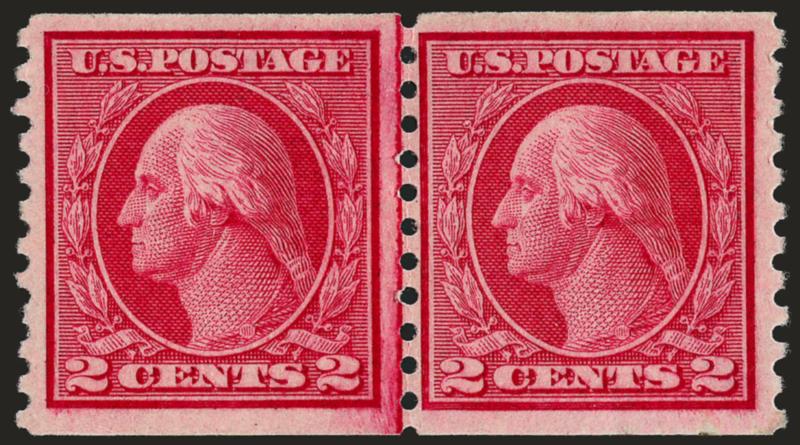 2c Carmine Rose, Ty. I, Coil (453).> Joint line pair, lightly hinged, rich color, FIne-Very Fine, with 2001 P.F. certificate