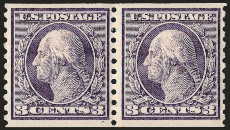 3c Violet, Coil (456).> Pair, bright shade, left stamp slight natural gum bend, Very Fine