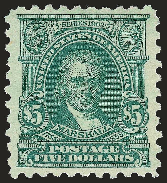 $5.00 Light Green (480).> Mint N.H., wonderfully well-centered, fresh and bright, Extremely Fine, with 2007 P.S.E. certificate (XF 90 SMQ $850.00)