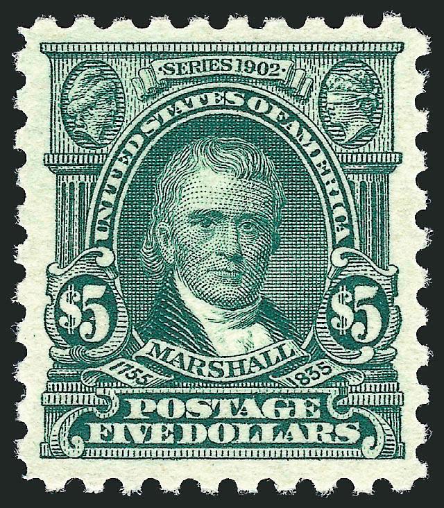 $5.00 Light Green (480).> Mint N.H., bright color, well-proportioned margins, Extremely Fine, with 2007 P.S.E. certificate (XF 90 SMQ $140.00)