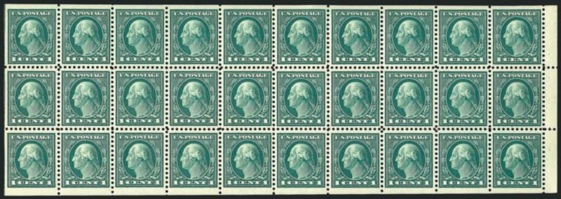 1c Green, A.E.F. Booklet Pane (498f).> Unusually well-centered, fresh, lightly hinged, Very Fine, possibly as well-centered as can be found, outstanding A.E.F. booklet pane, with 1988 P.F. certificate