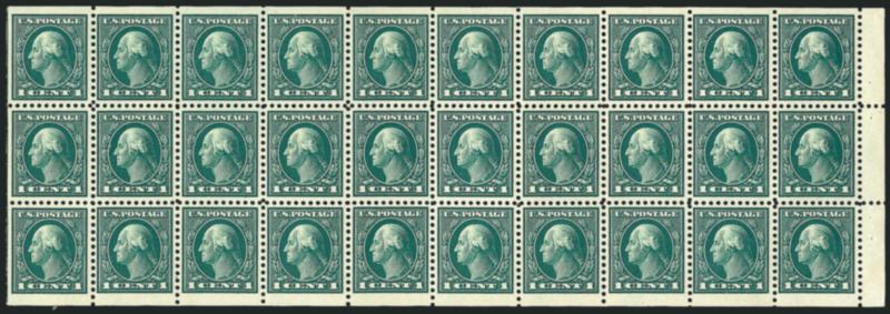 1c Green, A.E.F. Booklet Pane (498f).> Exceptionally well-centered, Very Fine, difficult to find in this quality