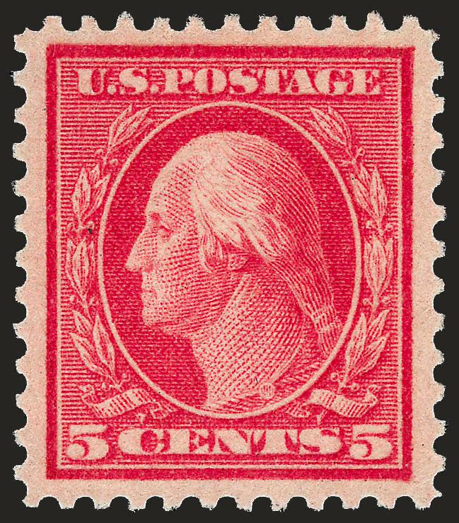 5c Rose, Error (505).> Mint N.H., incredibly well-centered, crisp and bright<><>^EXTREMELY FINE GEM. ONE OF THE MOST BEAUTIFUL 5-CENT ROSE PERF 11 ERRORS WE HAVE EVER OFFERED.^<><>With 2008 P.S.E. certificate
(XF-Superb 95 $4,300.00)