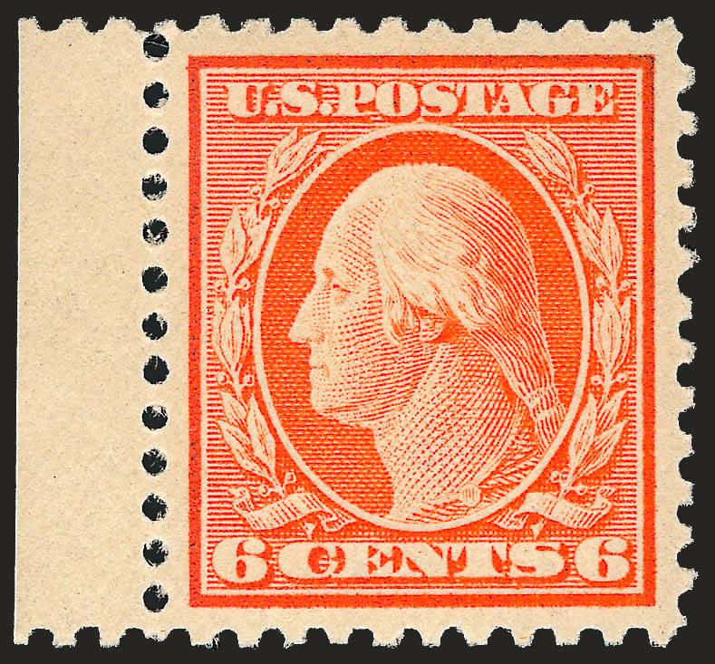 6c Red Orange (506).> Mint N.H. with <selvage at left,> radiant color as fresh as the day it was printed, wide margins, Extremely Fine Gem, with 2008 P.S.E. certificate (XF-Superb 95 SMQ $295.00)