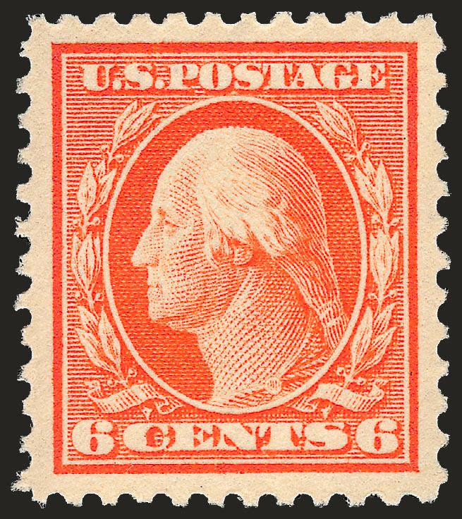 6c Red Orange (506).> Mint N.H., fabulous wide balanced margins, brilliant color on crisp paper, Extremely Fine Gem, wonderful example of the 6c 1917-19 Issue