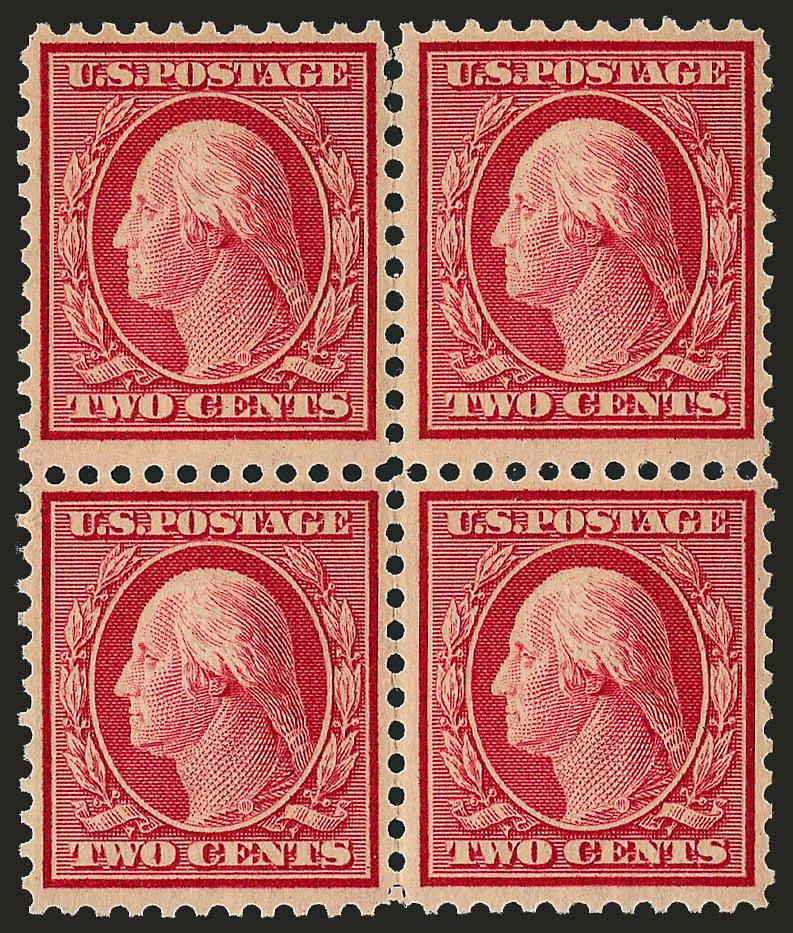 2c Carmine (519).> Block of four, bottom pair Mint N.H., top pair slight thin, otherwise Fine-Very Fine