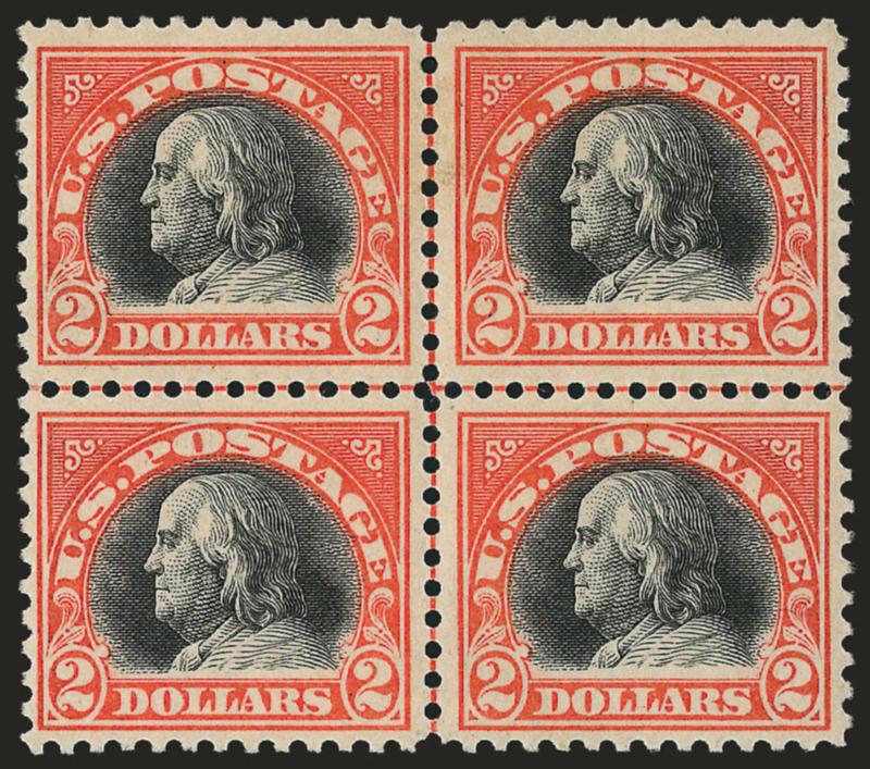 $2.00 Orange Red & Black (523).> Center line block of four, faintly hinged, Very Fine, with 1983 P.F. certificate