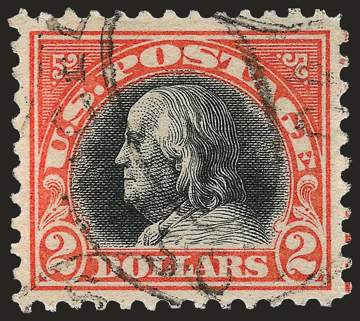 $2.00 Orange Red & Black (523).> Rich colors, neat strike of registry oval cancel, Very Fine and choice, with 2004 P.S.E. certificate (VF 80 SMQ $245.00)