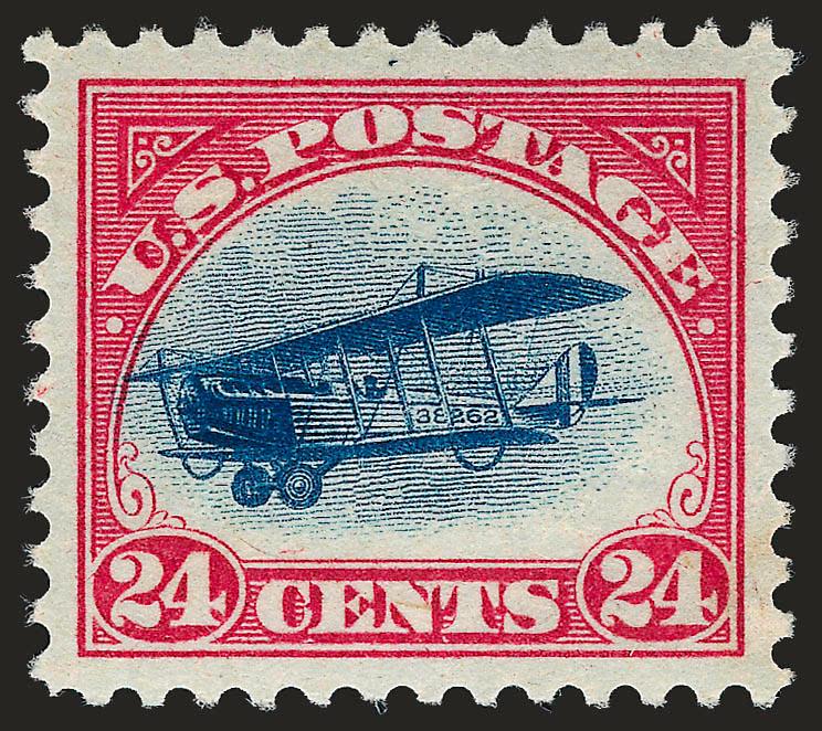 24c Carmine Rose & Blue, 1918 Air Post (C3).> Mint N.H., brilliant colors on post-office fresh color, Extremely Fine Gem, with 2008 P.S.E. certificate (XF-Superb 95 SMQ $640.00)