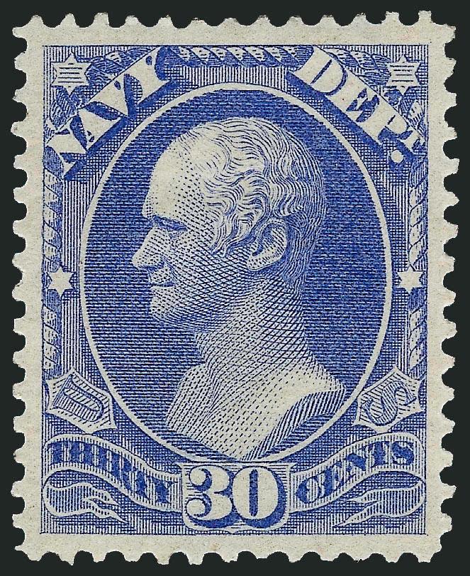 30c Navy (O44).> Original gum, fairly lightly hinged, incredibly beautiful oversize margins with precise centering, pristine color and impression<><>^EXTREMELY FINE GEM. THE MOST BEAUTIFUL ORIGINAL-GUM 30-CENT
NAVY DEPARTMENT STAMP WE HAVE EVER SEE