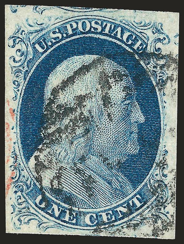 1c Blue, Ty. IV (9).> Position 52L1L, recut twice at top and bottom, large margins, Boston large Paid grid, Extremely Fine, with 1985 P.F. certificate