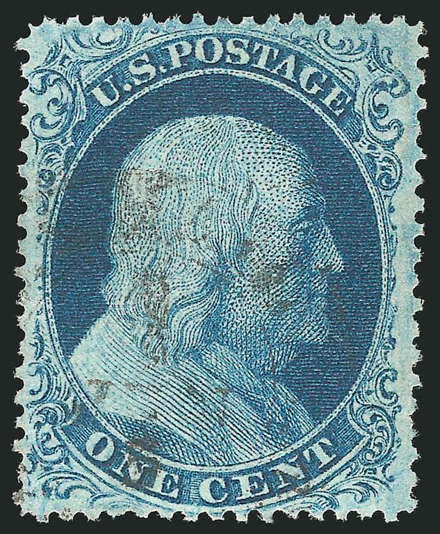 1c Blue, Ty. II (20).> Intense color and proof-like impression, light cancel, choice centering, Extremely Fine, a stunning stamp, with 2002 P.F. certificate