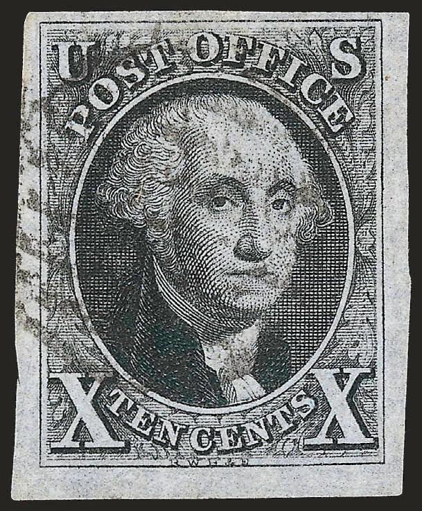 10c Black (2).> Huge margins to large, bright shade, light strike of <black grid> cancel, Very Fine and choice, with 1989 P.F. certificate