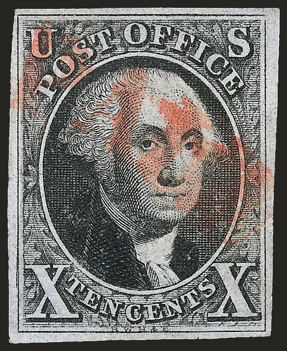 10c Black (2).> Position 94L1, full and even margins, intense shade and impression, clear strike of <red Paid> handstamp, Very Fine and choice, with 1981 and 2004 P.F. certificates