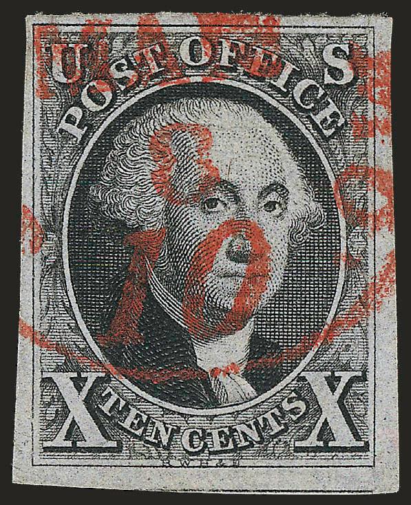 10c Black (2).> Large margins to huge incl. part of adjoining stamp at bottom, proof-like impression, neat strike of <red St. Louis Mo.> integral-rate datestamp, Very Fine and choice, with 2003 P.F.
certificate