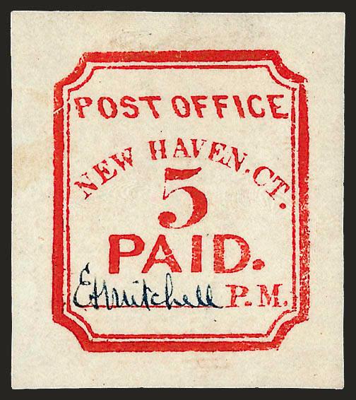 New Haven Conn., 5c Vermilion, Reprint (8XU1R).> Dark Blue signature, Very Fine