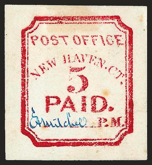 New Haven Conn., 5c Carmine, Reprint (8XU1R).> Blue signature, fresh and Very Fine
