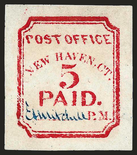 New Haven Conn., 5c Carmine, Reprint (8XU1R).> Blue signature, rich color, Very Fine