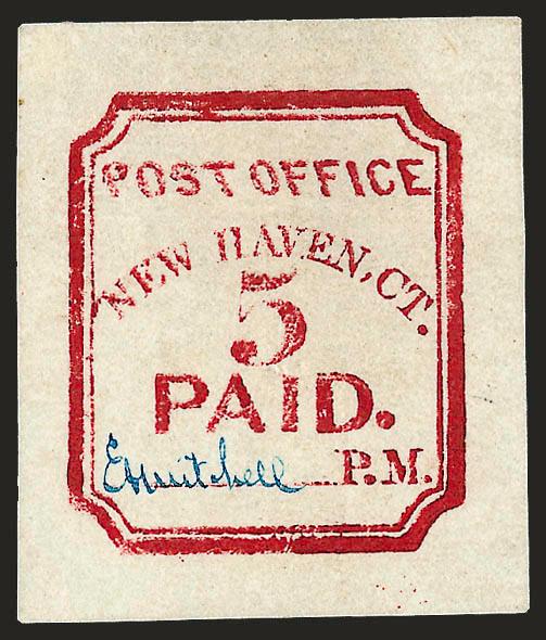 New Haven Conn., 5c Carmine, Reprint (8XU1R).> Blue signature, rich color, Very Fine