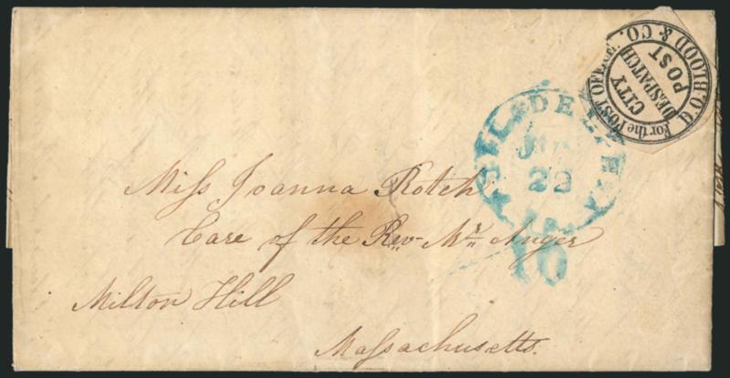 D. O. Blood & Co., Philadelphia Pa., (1c) Black, For the Post Office (15L7).> Cut to shape except in at top right, tied by blue Philadelphia Pa. Jun. 22 circular datestamp with matching 10 handstamp on folded
letter datelined <<Clermont June 2