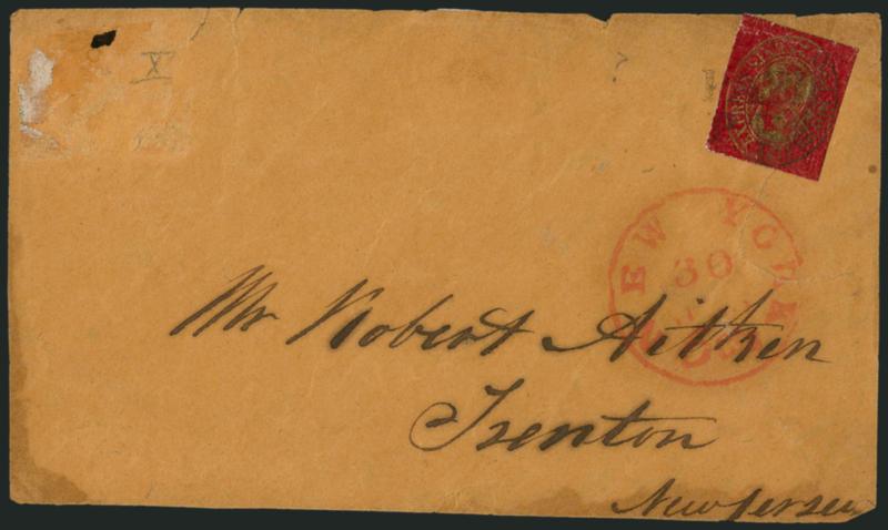 Boyds City Express, New York N.Y., 2c Gold on Dark Blue, 2c Black on Red (20L21, 20L23).> Three covers, incl. immaculate usage of No. 20L21 to local street address, second tied on cover to Trenton N.J., third
is normal paper to local street address,