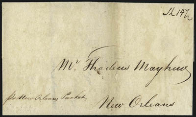 Mississippi River Boat Covers.> Seven covers used from 1910-27, incl. one endorsed <<pr. New Orleans Packet>> another with <<1st German Coast La.>> and Wy 26 rate, another endorsed <<Mail via the Lakes>>, one
endorsed <<Steam Boat Volcano>>