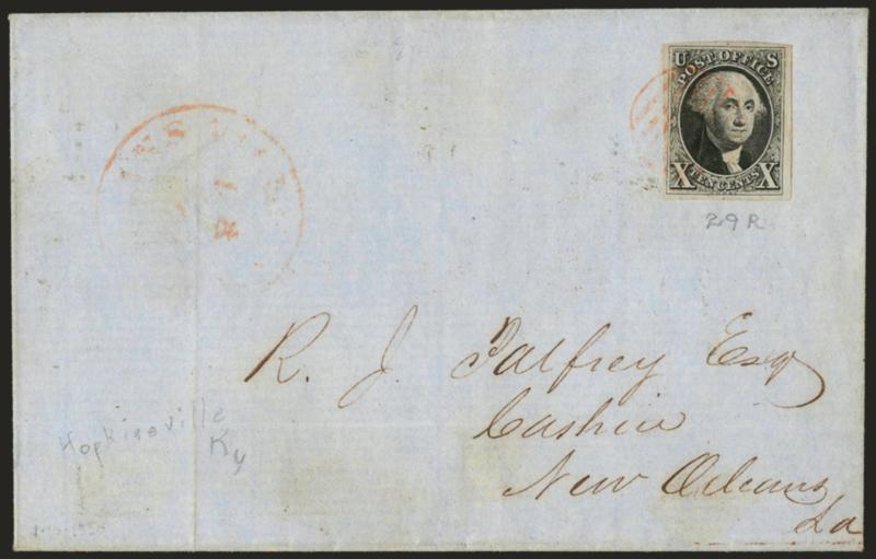 10c Black (2).> Position 29R, large margins to full, tied by red grid, matching Hopkinsville Ky. circular datestamp on folded cover to New Orleans, some trivial cover wear, Very Fine