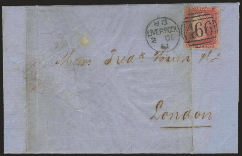 New Orleans to England, Nov. 1861.> Blue folded letter datelined <<New Orleans Novbr. 1st 1861>> to Frederick Huth & Co. in London, carried thru the lines and posted in Liverpool, blue John A. Marsh, S.Mersey
Court, Liverpool double-oval backstam