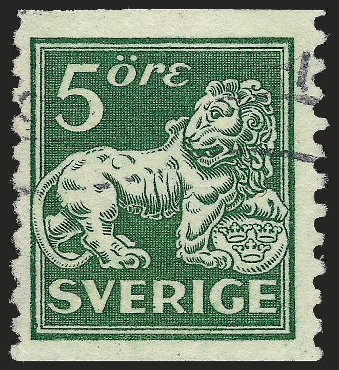 SWEDEN, 1920-34, 5o Green, Watermarked KPV (122 var.).> Facit 143Abz, light machine cancel, Fine and scarce, with 1996 Karl Norsten certificate