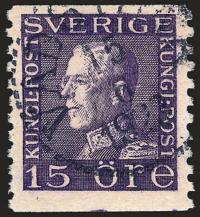SWEDEN, 1922, 15o Violet Coil, Watermarked Wavy Lines (189).> Neat 1923 circular datestamp, Fine-Very Fine, very scarce