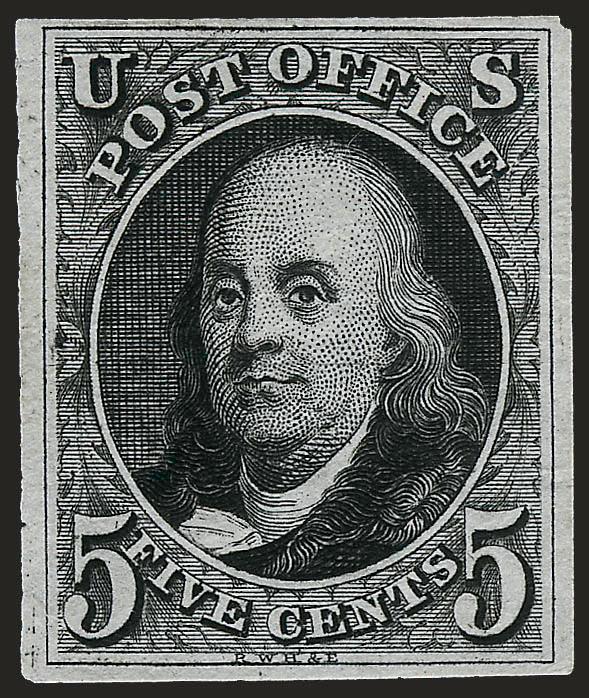5c Black, Large Die Trial Color Proof on India (1TC1).> Off card and cut small, Very Fine