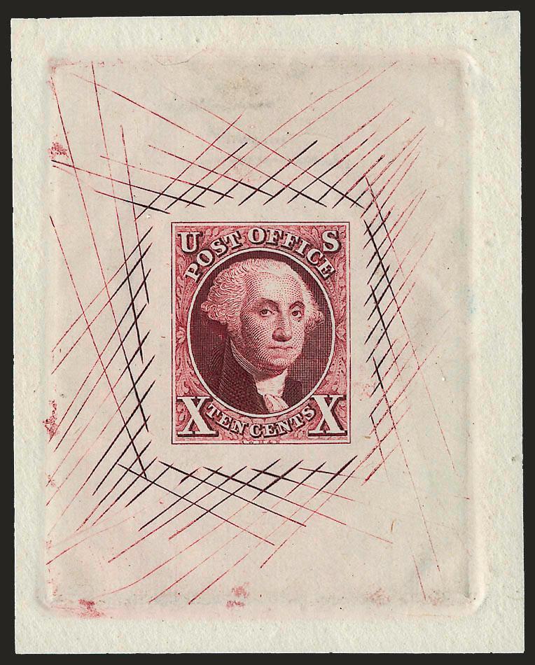 10c Rose Lake, Large Die Trial Color Proof on India (2TC1).> 2-116 x 2-58 in., off card, Very Fine and choice